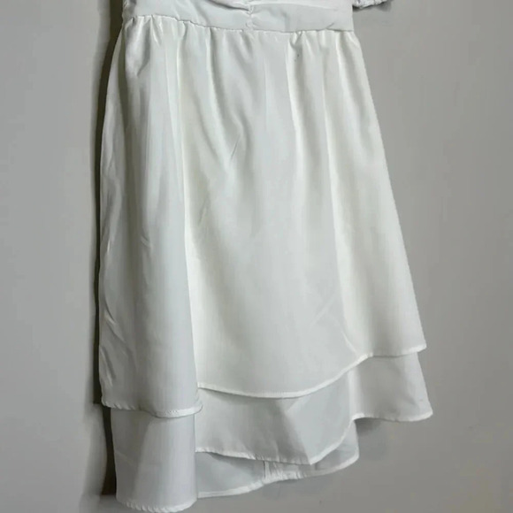 Contrast Guipure Lace Puff Sleeve Tie Back Layered Hem Dress - Picture 9 of 15